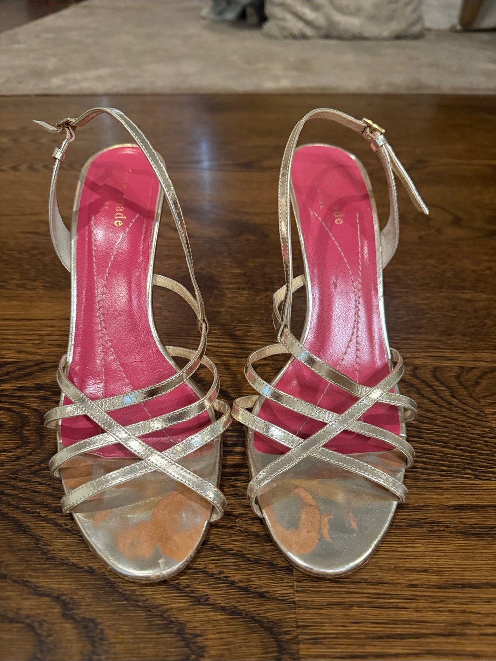 Kate Spade Gold Metallic Strappy Heels Sandals Size 9